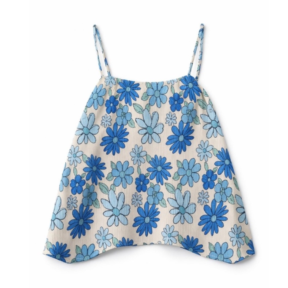 Walking On Sunshine Tank Top Girls Large Floral Pleated Open Back